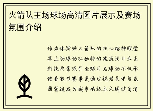 火箭队主场球场高清图片展示及赛场氛围介绍